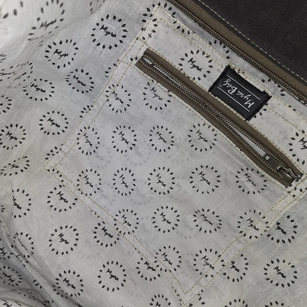 MYRA Bicycle Print Canvas/ Leather Tote Bag S-0935 18" X 13"  12"handles - Picture 9 of 15